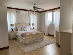 a bedroom with a bed and a ceiling fan at Villa Xona in Castries +57 photos