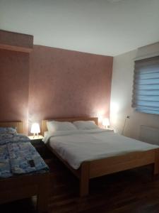 sypialnia z 2 łóżkami i 2 lampami w obiekcie Apartman Perkovic w mieście Pale