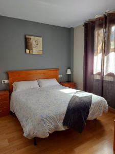 a bedroom with a large bed and two windows at Apartamento Morlans Panticosa in Panticosa