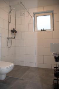 een badkamer met een toilet en een raam bij De Burcht-Drenthe in Bunne