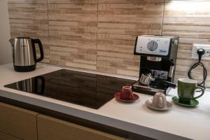 a counter with a coffee maker and cups on it at Lady Camollia Apartment in Siena