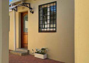 a front door of a house with a window and a plant at BaobabSuites in Johannesburg