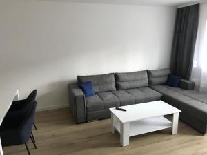 sala de estar con sofá y mesa en Central Аpartment Foca - with garage en Foča