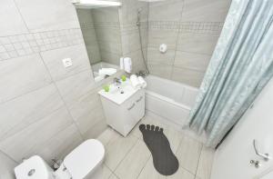 a bathroom with a toilet and a sink and a shower at Royal Accommodation in Bucharest