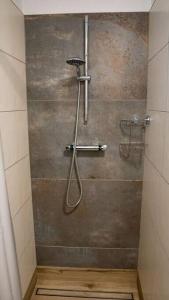 a shower in a bathroom with a shower at Apartment am Alpakahof Hahn in Grafenschlag