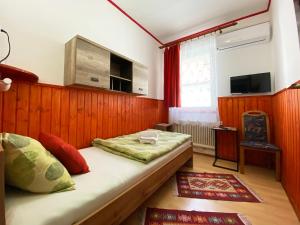 a bedroom with a large bed and a television at Hargita Panzio in Vecsés