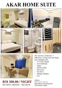 un collage de cuatro fotos de una suite familiar en Akar Hotel Kampung Baru en Kuala Lumpur