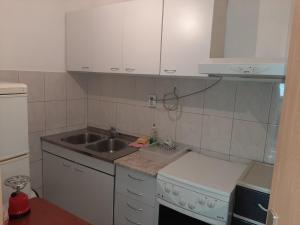 a small kitchen with a sink and a stove at IV2020 apartment in Skopje