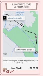 a screenshot of a map of a train route at Cantinho da Florzinha in Foz do Iguaçu