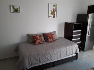 een slaapkamer met een bed met 2 kussens erop bij Punto Termal - Depto 8 in Federación