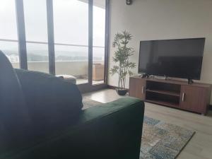 a living room with a flat screen tv and a couch at Reñaca - Eluchans Plaza in Viña del Mar
