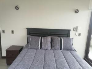a bedroom with a large bed with two pillows at Reñaca - Eluchans Plaza in Viña del Mar