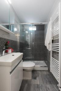 a bathroom with a shower and a toilet and a sink at Μονοκατοικία «Maizonette passaggio G» in Volos