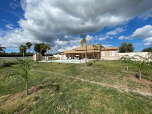 a house with a palm tree in the yard at Villa Nunzia con piscina, sauna e idromassaggio. in Floridia