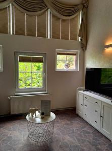 a living room with a tv and a coffee table at Muemling Apartment 1 in Erbach