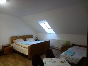 a bedroom with a bed and a skylight at Ubytování v soukromí in Němčičky
