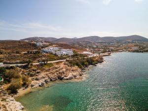 an aerial view of a town on the shore of a body of water at Hippocampus Hotel in Naousa