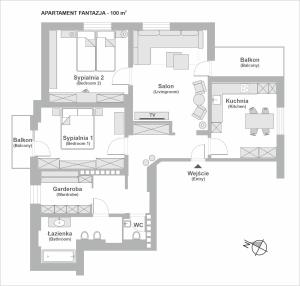 Plán poschodí v ubytovaní Sanhaus Apartments - FANTAZJA - Apartament z dwoma balkonami - 100 m2
