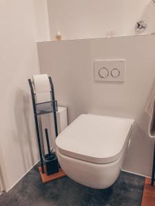 a bathroom with a white toilet in a room at Ferienwohnung Paula Winterberg in Winterberg