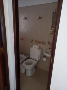 a bathroom with a toilet and a sink at Lo de Ely in Tafí del Valle