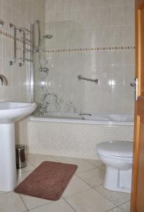 een badkamer met een bad, een toilet en een wastafel bij Blaengader Cottages DINAS in Aberystwyth