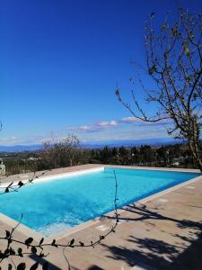 a blue swimming pool with a blue sky in the background at B&B L'amicizia in Montefiascone