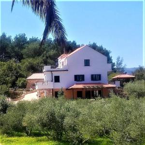 una gran casa blanca sentada en la cima de una colina en Lavender Hill Hvar Villa - pool, jacuzzi,sauna,BBQ en Stari Grad