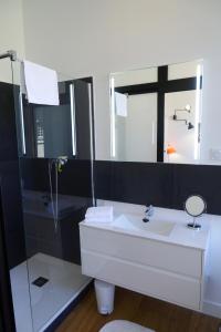 a bathroom with a white sink and a mirror at EUGENIE: 1 er ETAGE in Luchon