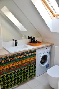 a bathroom with a washing machine and a sink at Jono Apartment in Klaipėda