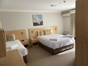 a bedroom with a bed and a desk at Maitland City Motel in Maitland