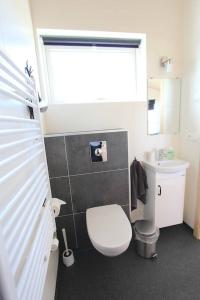 a small bathroom with a toilet and a sink at Blue View Cabin 3B With private hot tub in Reykholt