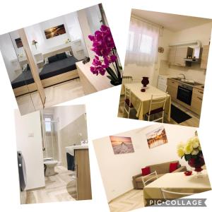 eine Collage mit Fotos von einer Küche und einem Wohnzimmer in der Unterkunft appartamento per mare o centro storico di Roma in Lido di Ostia