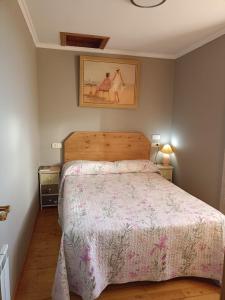 1 dormitorio con 1 cama y una foto en la pared en Casa Rosalía, en Silleda