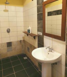 a bathroom with a sink and a mirror at Galawa Beach Apartments in Diani Beach