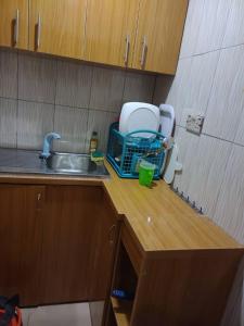 a kitchen counter with a sink and a dish drying rack at The Edgewood Manor, Entire Service apartment with 24 hours power in Akure