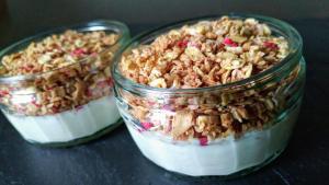 two glass jars filled with a dessert with nuts on top at The Laurels Guest House in Blairgowrie +19 photos