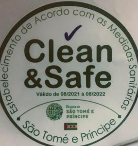 a label for a clean and sate product at Casa de Ferias in São Tomé