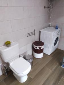 Un baño con inodoro y lavadora. en Pocitos Nuevo, en Montevideo 11 fotos más