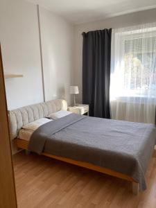 1 dormitorio con 1 cama grande y ventana en Let’s Dream Apartment 68 m2 en Cracovia