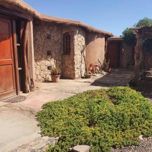 Stary dom z drzwiami i krzakiem przed nim w obiekcie Masairi w mieście San Pedro de Atacama