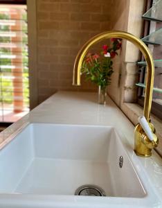 a sink with a gold faucet in a kitchen at Ama Batokunku Resort in Batukunku