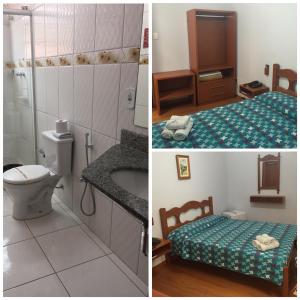 two pictures of a bathroom with a toilet and a sink at Hotel Regência in São Lourenço