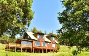 una grande casa in legno su una collina con alberi di Stanford Lake lodge a Haenertsburg