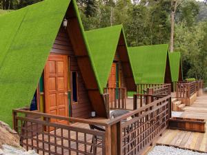 a row of green roofs on a house with a deck at Rustcamps Glamping Resort in Genting Highlands