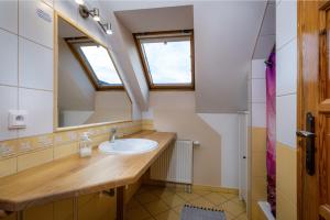 a bathroom with a sink and a mirror at Penzion Via Mara in Liptovský Mikuláš