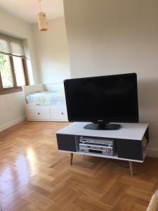 sala de estar con TV de pantalla plana sobre una mesa en EL JARDÍN DE ALEYDA, VV VACACIONAL, en Llanes