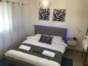 a bedroom with a bed with two pillows on it at Queen of the Dead Sea Crown Group Collection in Neve Zohar