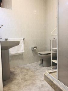 La salle de bains est pourvue d'un lavabo et de toilettes. dans l'établissement EL JARDÍN DE ALEYDA, VV VACACIONAL, à Llanes