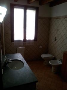 a bathroom with a sink and a toilet and a window at BB Parco del Mincio in Virgilio