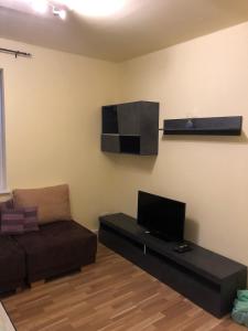 ein Wohnzimmer mit einem Sofa und einem TV an der Wand in der Unterkunft Gemütliche 3 Zimmer Wohnung in Frauenhofen